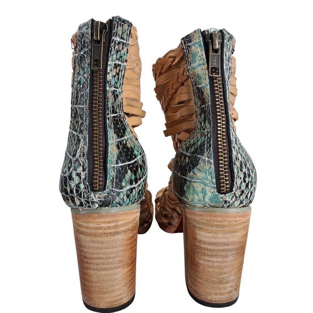 Freebird by Steven Bella Leather Peep Toe Sandals Boots Size 8 Gladiator Reptile - Picture 10 of 16